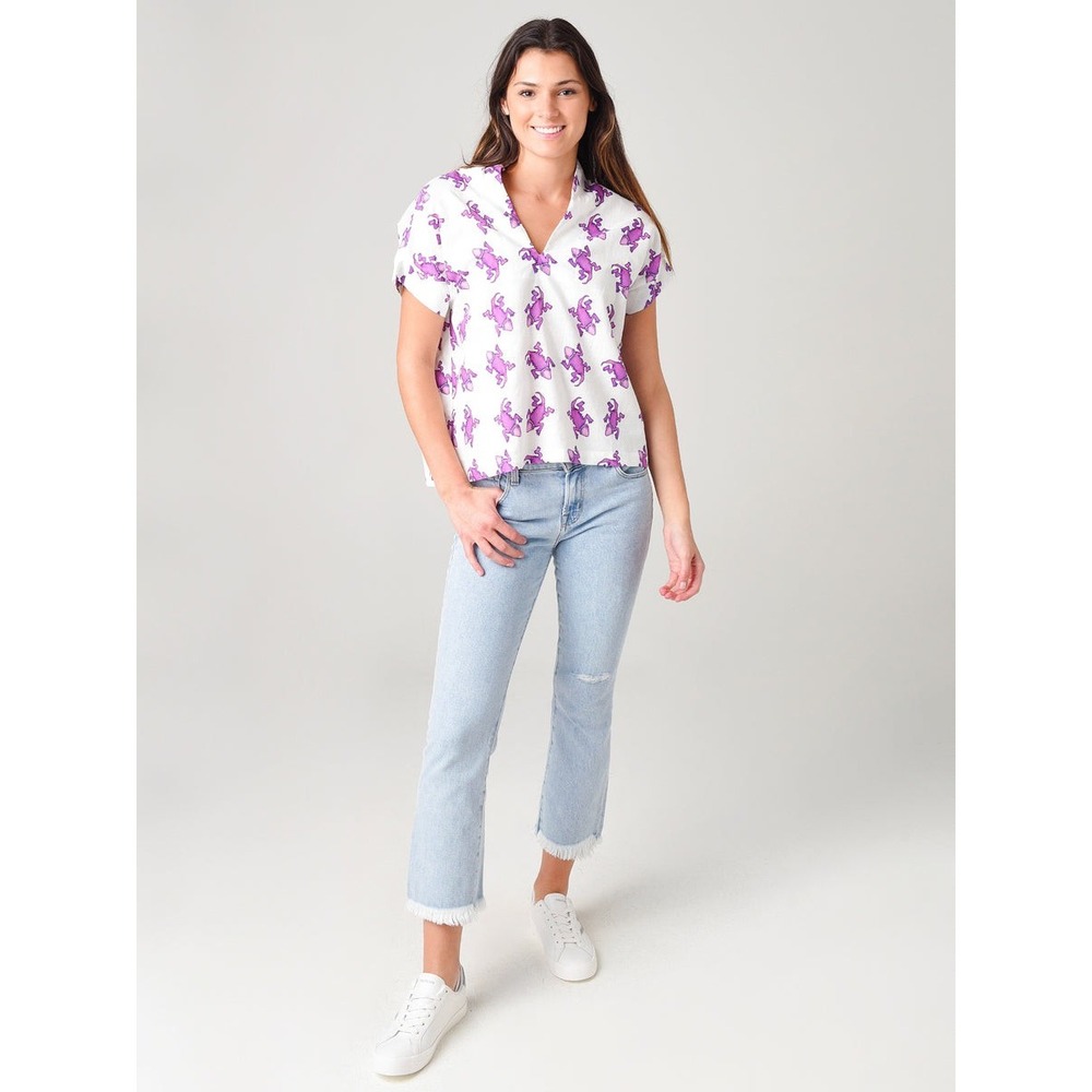 TCU Sports Brooke Wright‎ Designs Purple Horn Frog Linen Blend Kimono Top